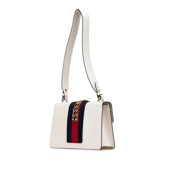GUCCI Authentic White Leather Sylvie Shoulder Bag - Picture 2 of 10